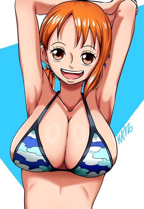 Nami One Piece One Piece Highres Bikini Bikini Top Only Breasts Large Breasts Orange