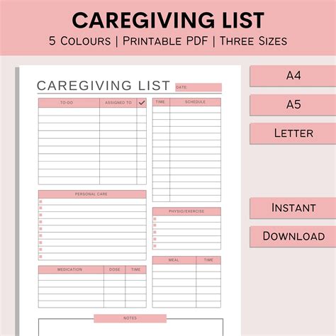 Caregiving List Printable Daily List Daily Checklist Homecare Log