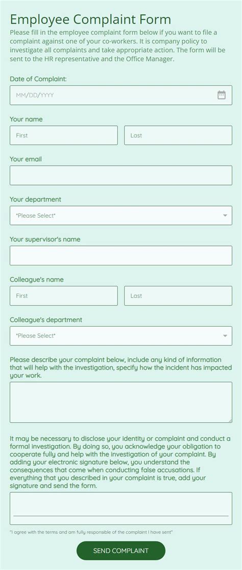 Employee Complaint Form Template Sample Employee Comp Vrogue Co