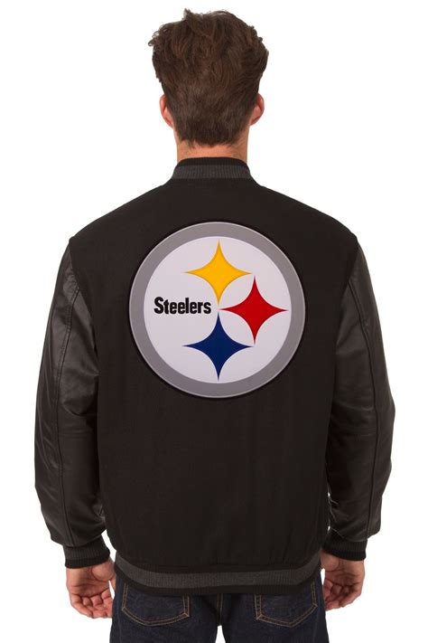 Pittsburgh Steelers Wool And Leather Reversible Jacket W Embroidered