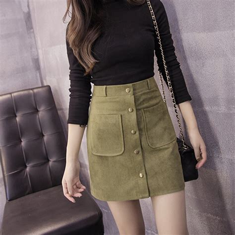 women skirts sexy faux suede skirts vintage a line high waist bodycon button short mini female