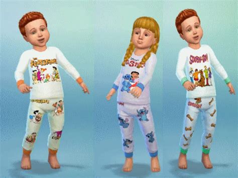 Cartoon Themed Pjs The Sims 4 Catalog In 2020 Sims 4 Toddler Sims