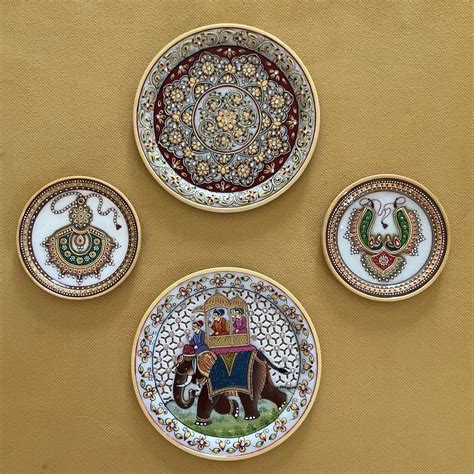 Meenakari Jewelry Painting Set Of 4 Wall Hanging Decorative Round