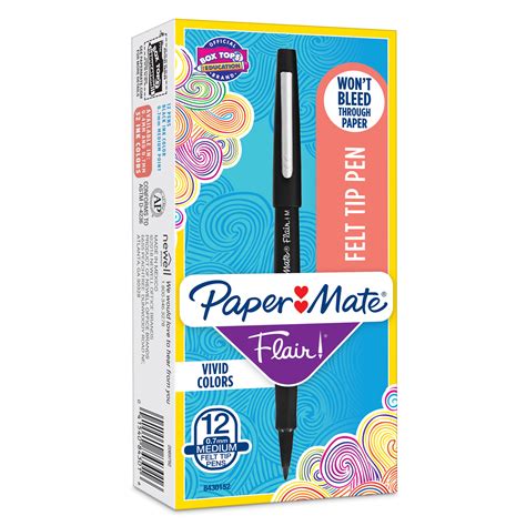 Paper Mate Flair Felt Tip Pens Medium Point 07mm Black 12 Count