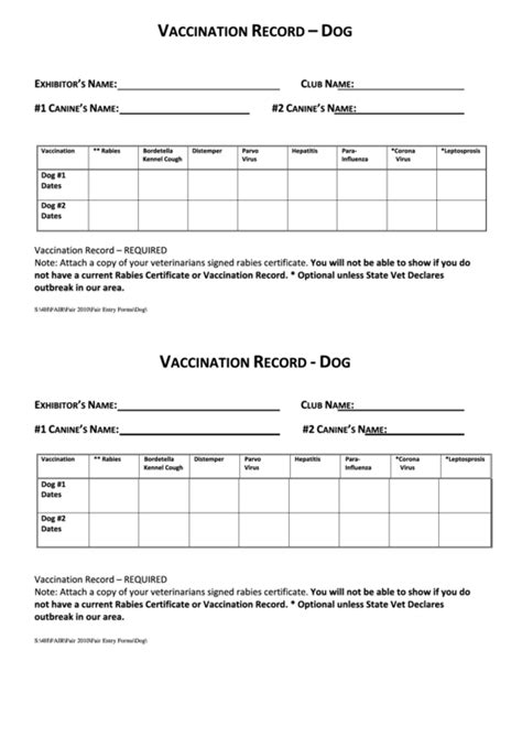 Fillable Vaccination Record Dog Printable Pdf Download