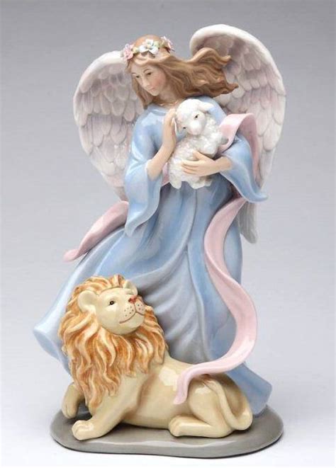 Eternal Peace Angel With Lion And Lamb Musical Music Box Sculpture In