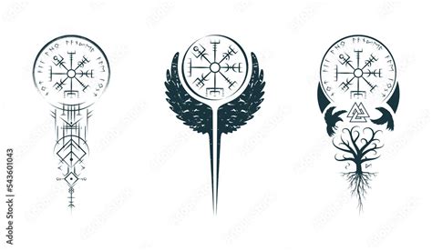 Vecteur Stock Viking Symbols Isolated Set Hand Drawn Collection Of