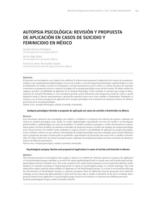 Pdf Autopsia PsicolÓgica RevisiÓn Y Propuesta De AplicaciÓn En Casos