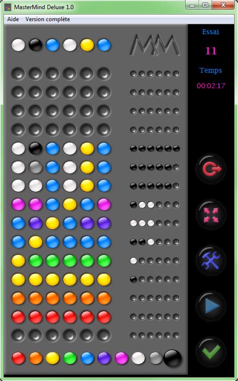 The code is a sequence of 4 colored pegs chosen from six colors available. Mastermind Deluxe Game Free Download