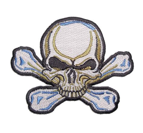 Blue And White Skull With Crossbones Embroidered Biker Patch Biker
