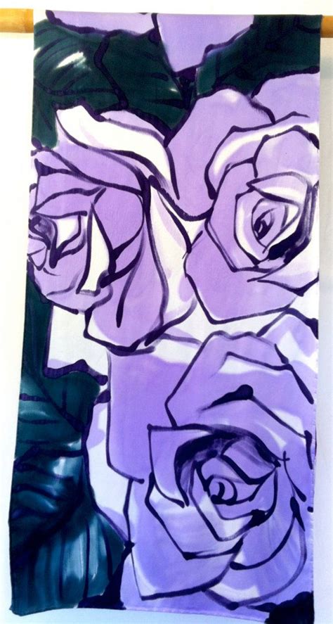 Hand Painted Silk Shawl Purple Roses Black Silk Shawl Purple Etsy
