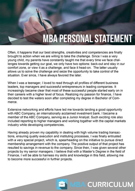 Mba Application Personal Statement Sample By Mbadocumentsamples On