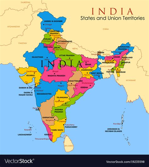 Detailed map of india asia with all states and Vector Image