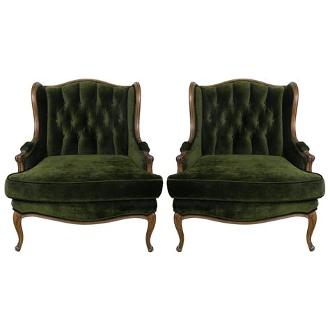 Black velvet wingback accent chair. Pair of Louis XV Style Walnut and Green Velvet Wingback ...