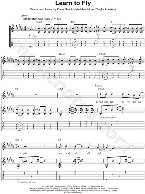Foo Fighters Learn To Fly Guitar Tab In B Major Download And Print Sku Mn0067117