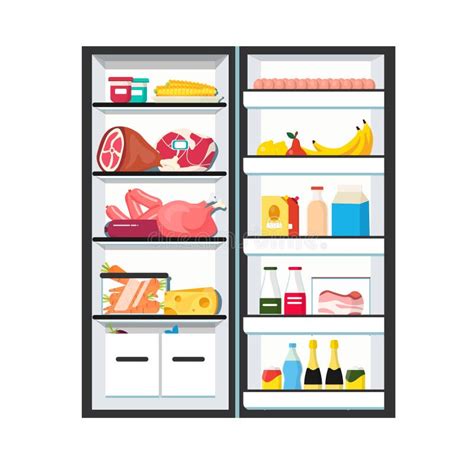 Refrigerator Full Of Tasty Flat Cartoon Illustration Royalty Free Svg