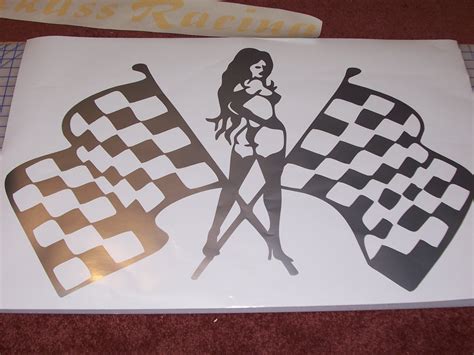sexy lady racing checkered flag trailer decal graphic