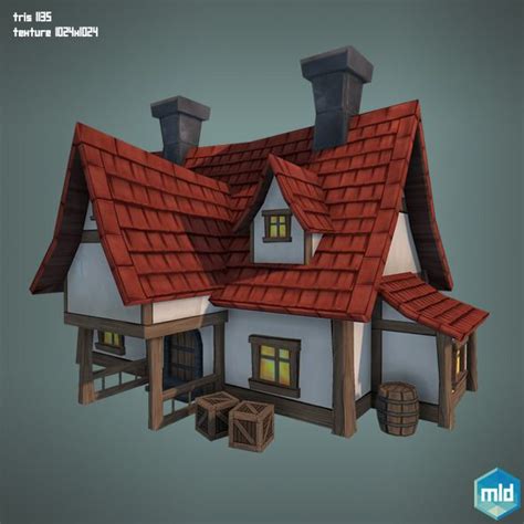 Low Poly Big House Cartoon House Low Poly Fantasy House