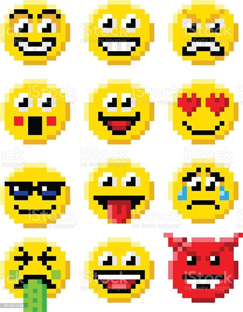 Pixel Art Emoji Emoticon Set Stock Illustration Download