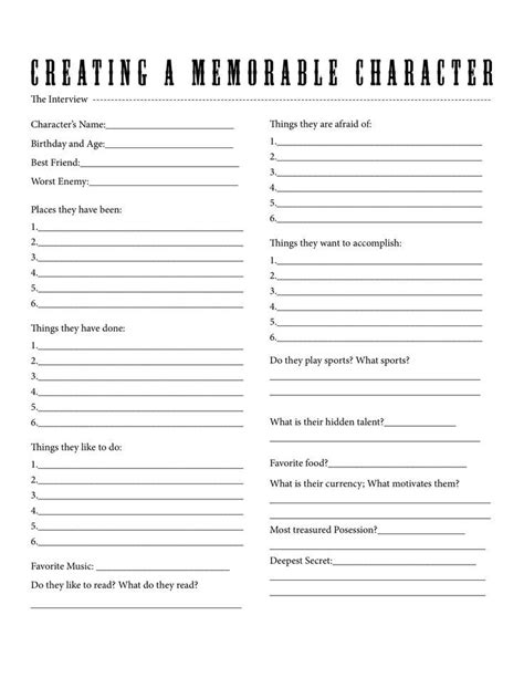 Image Result For Free Printable Create A Character Writing Tips