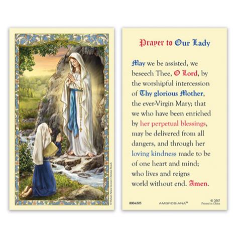 Our Lady Of Lourdes Laminated Holy Card 25pk Devotional Items Autom