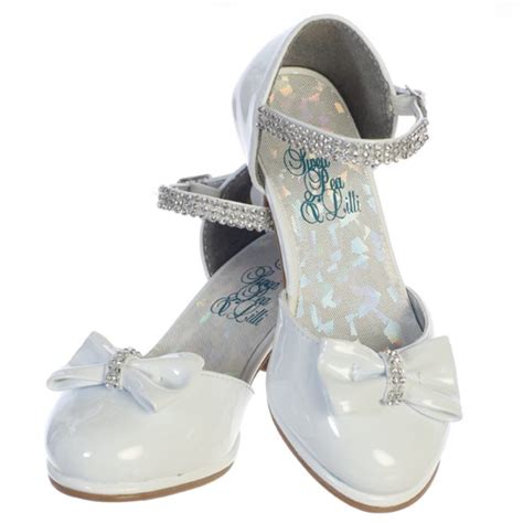 White Patent Leather First Communion Shoes With Bow And Rhinestone