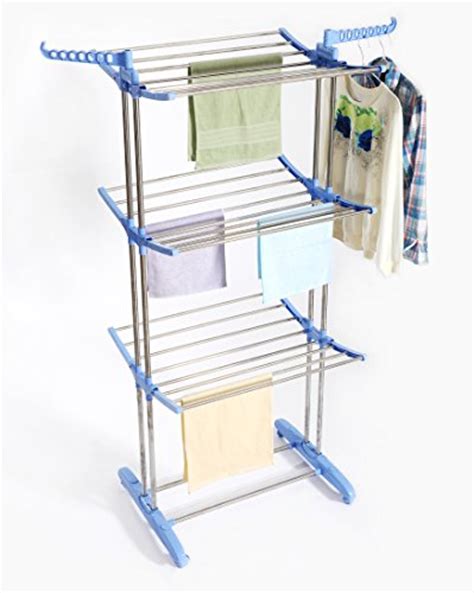 High grade stainless steel 3 poll modular clothes drying stand/rack with movable wheels. Tommly Stainless Steel Foldable Clothes Drying Rack ...