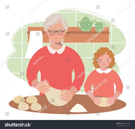 Grandmother Teaches Her Granddaughter Roll Out Stock Vector Royalty Free 1949241526 Shutterstock