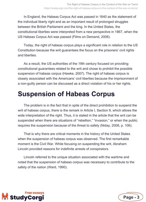 The Right Of Habeas Corpus In The Context Of The War On Terror