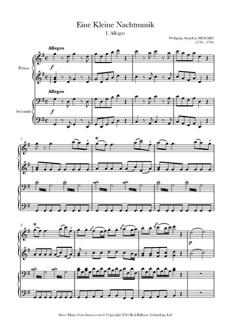 Mozart Eine Kleine Nachtmusik Mvt 1 Allegro Sheet Music For Piano