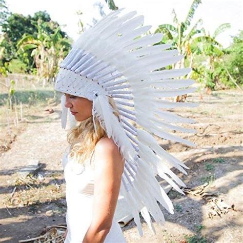 Novum Crafts Feather Headdress Native American Indian Inspired White Native American