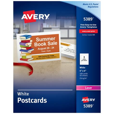 Avery Postcards Uncoated Two Sided Printing 4 X 6 100 Cards 5389