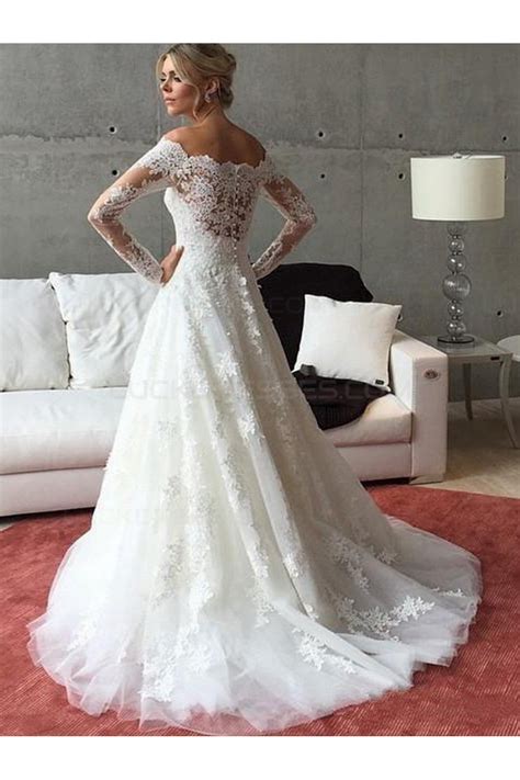 A Line Long Sleeves Lace Off The Shoulder Wedding Dresses Bridal Gowns
