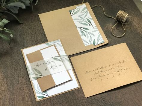 Rustic Greenery Wedding Invitation With Vellum Belly Band Creative