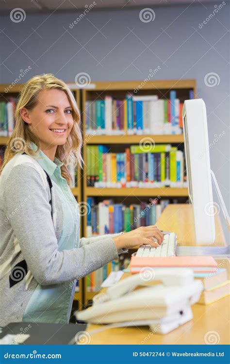 Pretty Librarian Working In The Library Stock Photography Cartoondealer Com