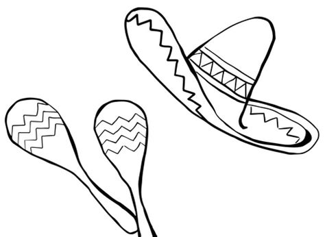 Sombrero mexicano para colorear y pintar. Dibujo de Maracas y Sombrero para colorear | Dibujos para ...