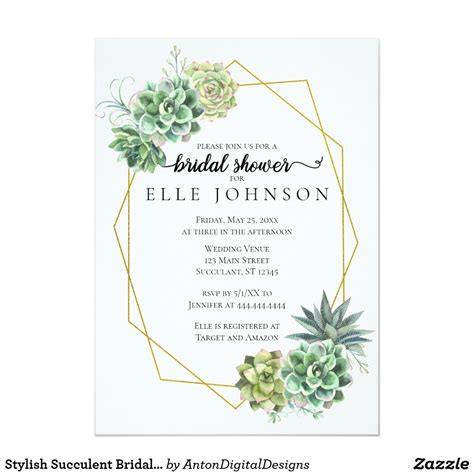 Stylish Succulent Bridal Shower Invitation Geometric Wedding