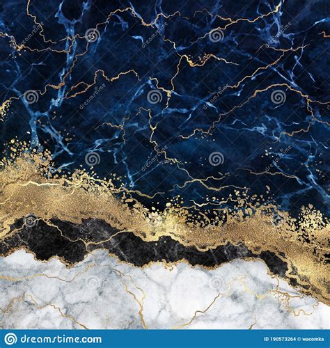 Abstract White Blue Marble Background With Golden Veins Fake Stone