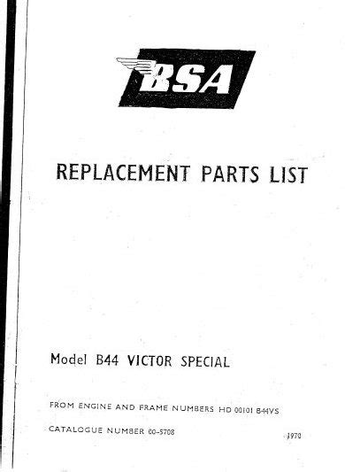 Bsa 1970 B44 Victor Special Parts Book Downloadable Baxter Cycle