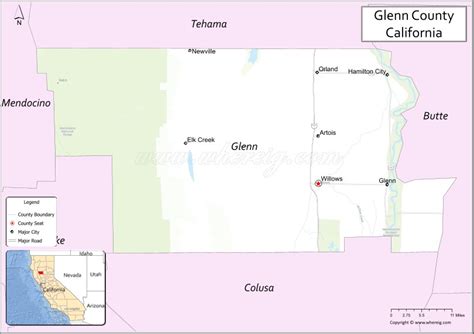 Map Of Glenn County California Showing Cities Highways And Important