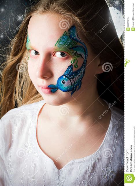 Pretty Girl With Face Painting On Black Background Stock Image Image