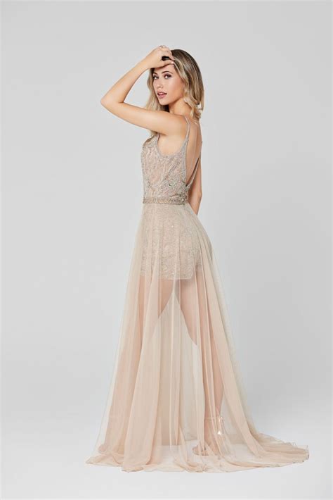 Primavera Couture Beaded Romper With Overskirt Prom Dress