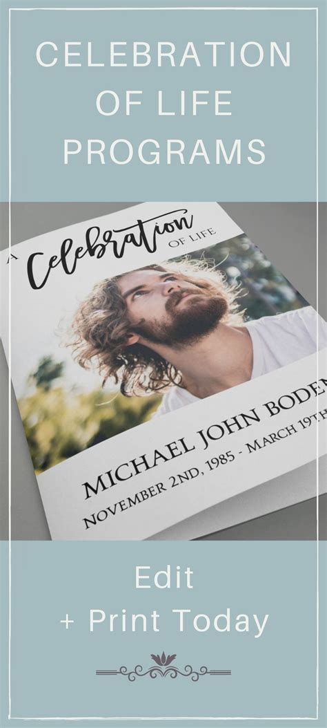 Funeral Program Template For A Man Celebration Of Life Etsy Funeral