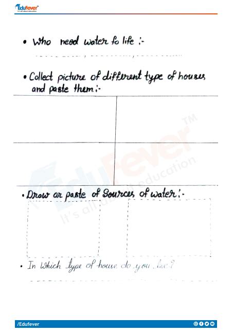 Class 1 Evs Water And Shelter Worksheet With Solution
