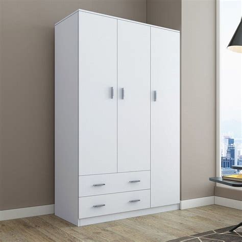 White Wardrobe Cabinet Wood Bedroom Clothes Storage Organiser Cupboard