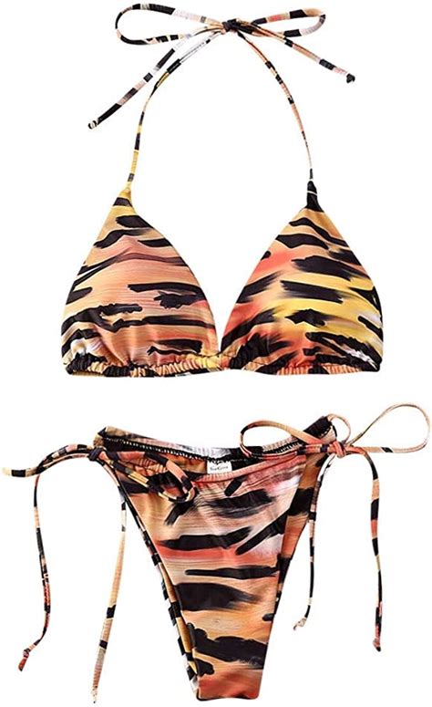 Sexy Tiger Stripe Bikini Thong Femmes Maillots De Bain Push Up Maillot