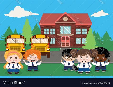 Happy Kids And Rural School Royalty Free Vector Image