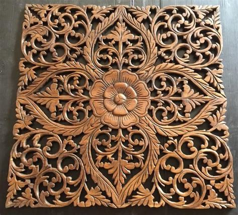 24 Carved Wood Wall Art Teak Wood Panel Lotus Flower Nursery Reclaimed