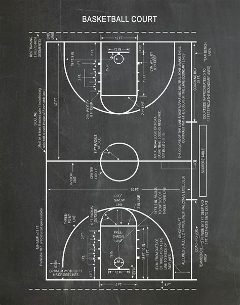 Basketball Court Art Print Vers 1 Game Room Decor Football Decor