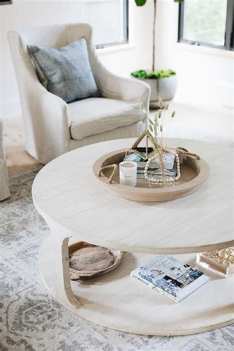 View 24 Rustic Round White Coffee Table